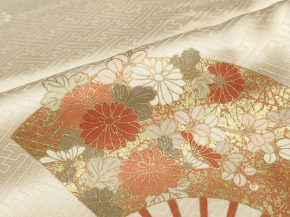 平和屋着物●訪問着　刺繍　扇面草花文　暈し染め　金彩　正絹　逸品　DAAZ7015ud