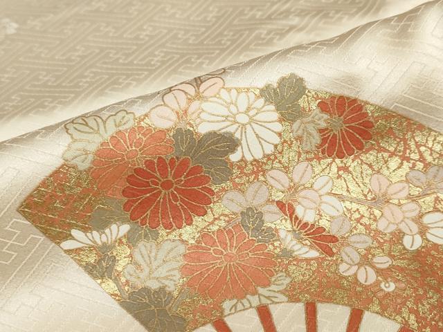 平和屋着物●訪問着　刺繍　扇面草花文　暈し染め　金彩　正絹　逸品　DAAZ7015ud