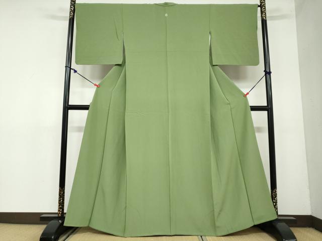 平和屋着物●上質な色無地　草色　正絹　逸品　DAAZ7019ud