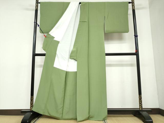 平和屋着物●上質な色無地　草色　正絹　逸品　DAAZ7019ud