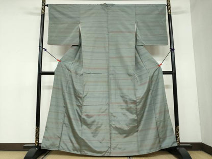 平和屋着物●上質な紬 横段文 正絹 逸品 DAAZ7035ud