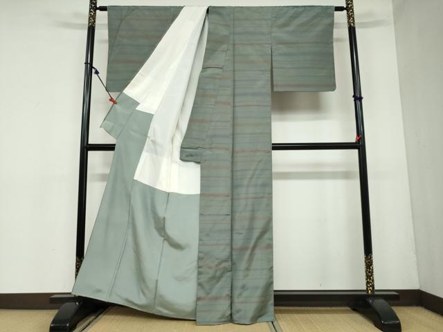 平和屋着物●上質な紬 横段文 正絹 逸品 DAAZ7035ud