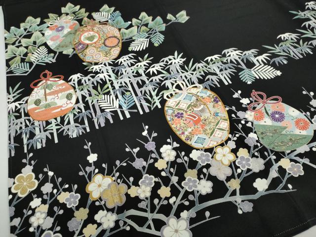 平和屋着物●豪華黒留袖　作家物　駒刺繍　陶器草花文　金彩　正絹　逸品　DAAZ7040ud