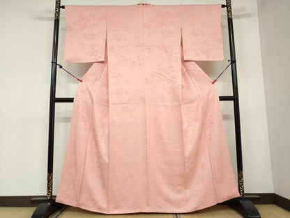 平和屋着物●上質な色無地　平安人物地紋　退紅色　正絹　逸品　DAAZ7042ud
