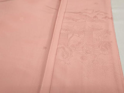 平和屋着物●上質な色無地　平安人物地紋　退紅色　正絹　逸品　DAAZ7042ud
