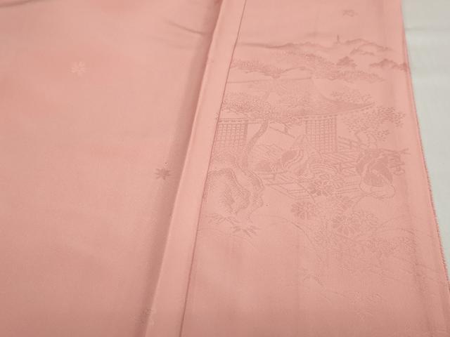 平和屋着物●上質な色無地　平安人物地紋　退紅色　正絹　逸品　DAAZ7042ud