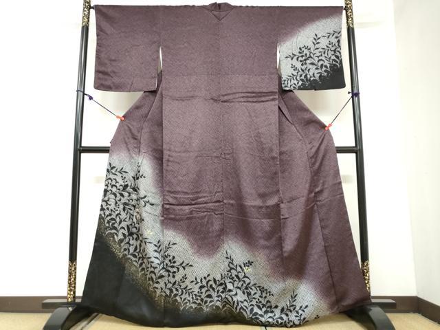 平和屋着物●訪問着 刺繍 鹿の子草花文 シルエット 暈し染め 正絹 逸品 DAAZ7043ud