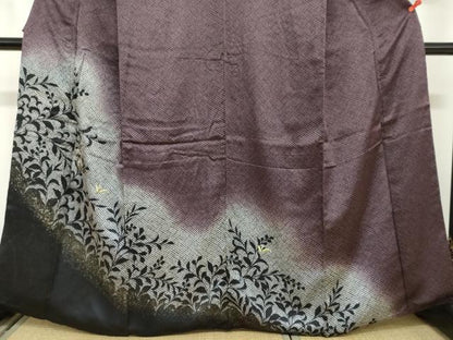 平和屋着物●訪問着 刺繍 鹿の子草花文 シルエット 暈し染め 正絹 逸品 DAAZ7043ud
