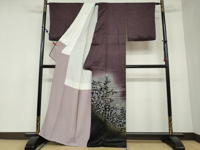 平和屋着物●訪問着 刺繍 鹿の子草花文 シルエット 暈し染め 正絹 逸品 DAAZ7043ud