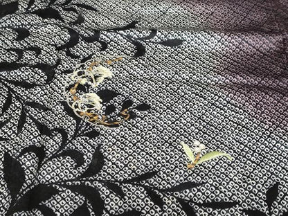 平和屋着物●訪問着 刺繍 鹿の子草花文 シルエット 暈し染め 正絹 逸品 DAAZ7043ud