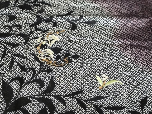 平和屋着物●訪問着 刺繍 鹿の子草花文 シルエット 暈し染め 正絹 逸品 DAAZ7043ud