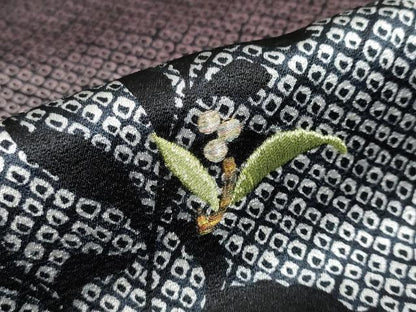 平和屋着物●訪問着 刺繍 鹿の子草花文 シルエット 暈し染め 正絹 逸品 DAAZ7043ud