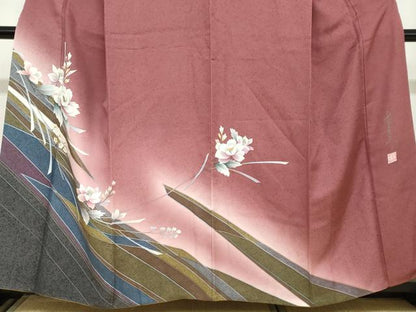 平和屋着物●中嶋まさひろ 蝋彩染作家 訪問着 草花文 暈し染め 金彩 正絹 逸品 DAAZ7054ud