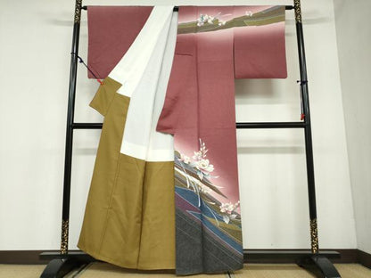 平和屋着物●中嶋まさひろ 蝋彩染作家 訪問着 草花文 暈し染め 金彩 正絹 逸品 DAAZ7054ud