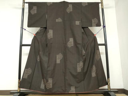 平和屋着物●本場大島紬　地空き　短冊草花文　正絹　逸品　DAAZ7072ud