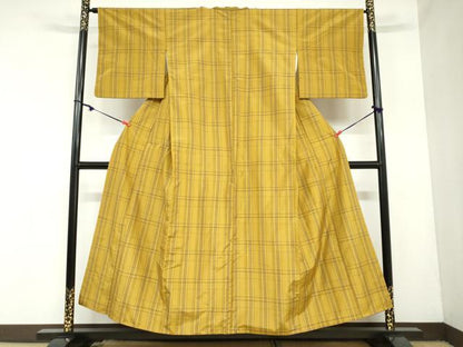 平和屋着物●上質な紬　格子柄　正絹　逸品　DAAZ7082ud
