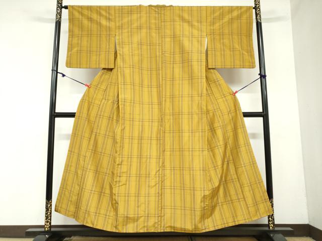 平和屋着物●上質な紬　格子柄　正絹　逸品　DAAZ7082ud