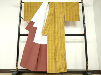 平和屋着物●上質な紬　格子柄　正絹　逸品　DAAZ7082ud