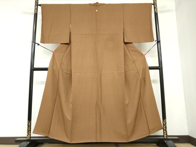 平和屋着物●染色作家 斉藤三才 色無地 草花地紋 黒茶色 正絹 逸品 DAAZ7099ud