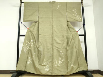 平和屋着物●訪問着　紬地　草花文　正絹　逸品　DAAZ7102ud