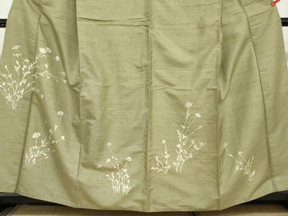 平和屋着物●訪問着　紬地　草花文　正絹　逸品　DAAZ7102ud