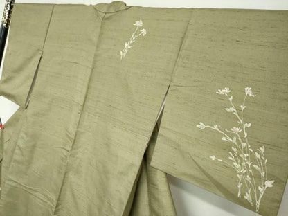平和屋着物●訪問着　紬地　草花文　正絹　逸品　DAAZ7102ud