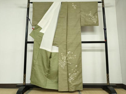 平和屋着物●訪問着　紬地　草花文　正絹　逸品　DAAZ7102ud