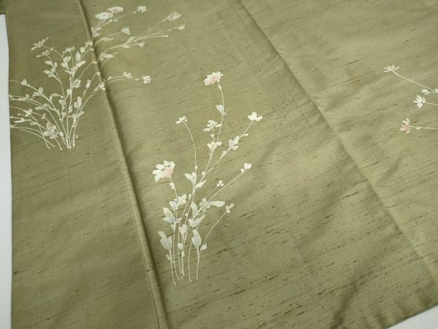 平和屋着物●訪問着　紬地　草花文　正絹　逸品　DAAZ7102ud
