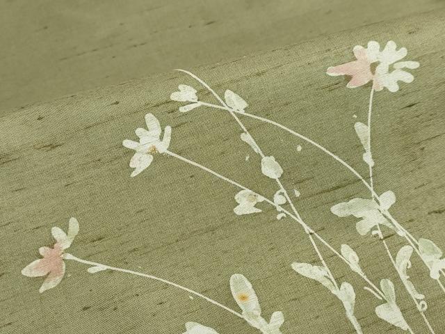 平和屋着物●訪問着　紬地　草花文　正絹　逸品　DAAZ7102ud
