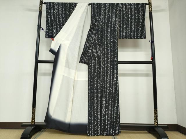 平和屋着物○上質な小紋 枝葉間道 黒地 正絹 逸品 DAAZ7104ud