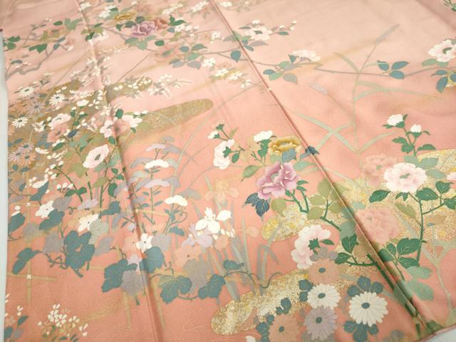 平和屋着物●訪問着　草花文　暈し染め　金彩　正絹　逸品　DAAZ7121ud