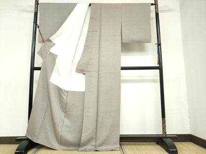 平和屋着物●上質な色無地 草花地紋 利休白茶色 正絹 逸品 DAAZ7124ud