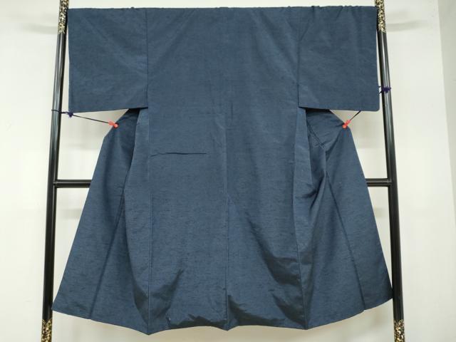 平和屋着物●男性 紬 アンサンブル 長羽織 鉄紺色 正絹 逸品 DAAZ7142ud