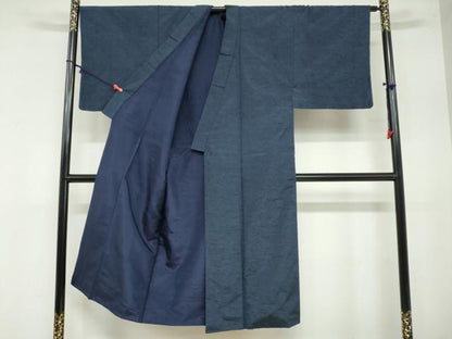 平和屋着物●男性 紬 アンサンブル 長羽織 鉄紺色 正絹 逸品 DAAZ7142ud