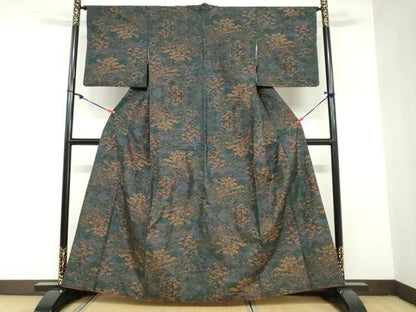 平和屋着物●本場大島紬　9マルキ　樹林風景文　正絹　逸品　DAAZ7163ud