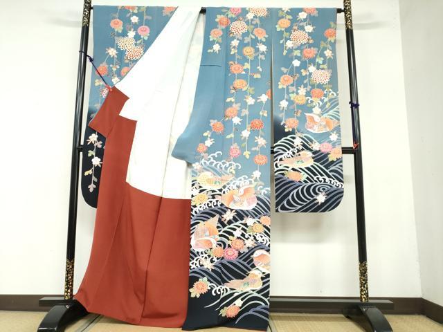 平和屋着物●訪問着　流水群れ鳥草花文　暈し染め　黒地　金彩　正絹　逸品　DABD9371ud 楽天市場】平和屋着物○訪問着 友禅 花鳥文 暈し染め 正絹 逸品