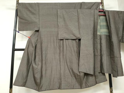 平和屋着物●男性　紬　アンサンブル　長羽織　80亀甲　変わり格子文　正絹　逸品　DAAZ7176ud