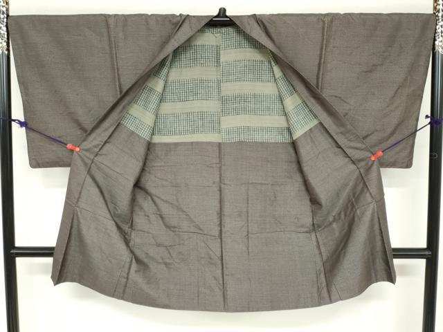 平和屋着物●男性　紬　アンサンブル　長羽織　80亀甲　変わり格子文　正絹　逸品　DAAZ7176ud