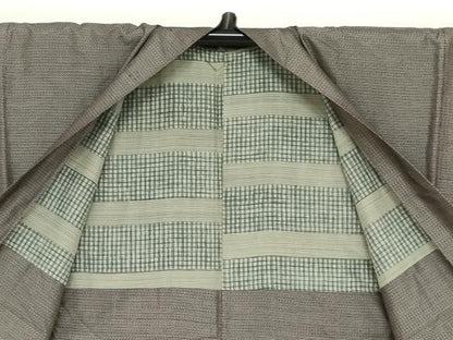 平和屋着物●男性　紬　アンサンブル　長羽織　80亀甲　変わり格子文　正絹　逸品　DAAZ7176ud