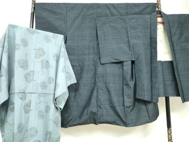 平和屋着物●男性 紬 アンサンブル 長襦袢セット（無双仕立て） 100亀甲 総詰め さんび謹製 正絹 逸品 DAAZ7179ud