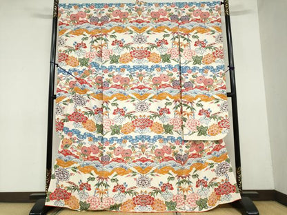 平和屋着物●豪華振袖 紅型 型染め 草花文 正絹 逸品 DAAZ7194ud