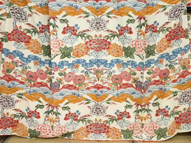 平和屋着物●豪華振袖 紅型 型染め 草花文 正絹 逸品 DAAZ7194ud