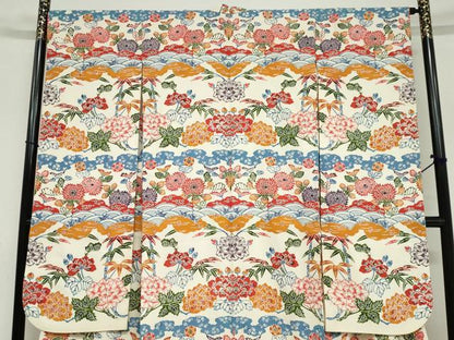 平和屋着物●豪華振袖 紅型 型染め 草花文 正絹 逸品 DAAZ7194ud