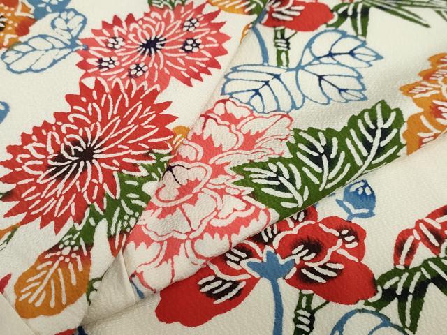 平和屋着物●豪華振袖 紅型 型染め 草花文 正絹 逸品 DAAZ7194ud