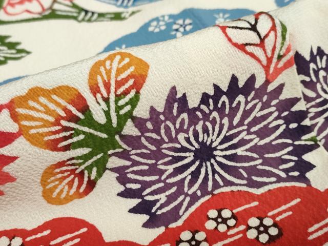 平和屋着物●豪華振袖 紅型 型染め 草花文 正絹 逸品 DAAZ7194ud