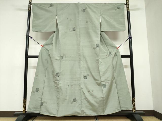 平和屋着物●京の名門・菱屋六右ェ門　紬　人物御所車文　正絹　逸品　DAAZ7201ud