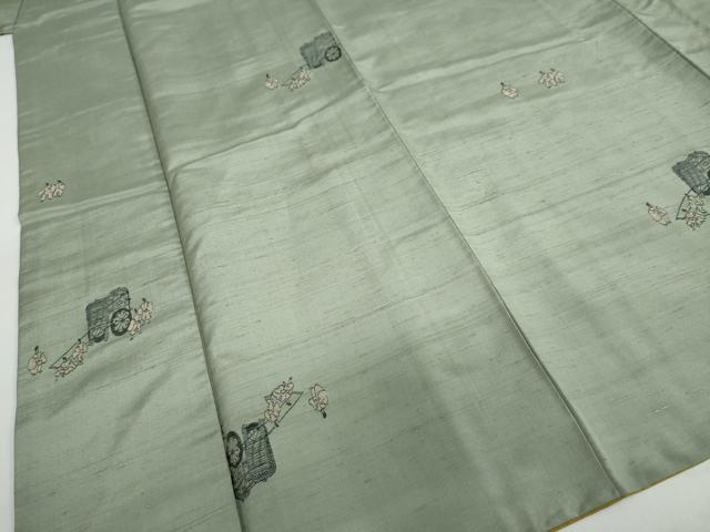 平和屋着物●京の名門・菱屋六右ェ門　紬　人物御所車文　正絹　逸品　DAAZ7201ud
