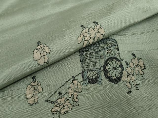 平和屋着物●京の名門・菱屋六右ェ門　紬　人物御所車文　正絹　逸品　DAAZ7201ud