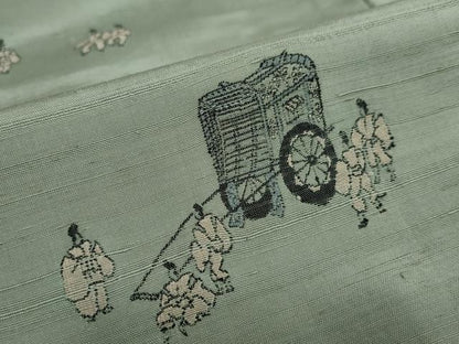 平和屋着物●京の名門・菱屋六右ェ門　紬　人物御所車文　正絹　逸品　DAAZ7201ud