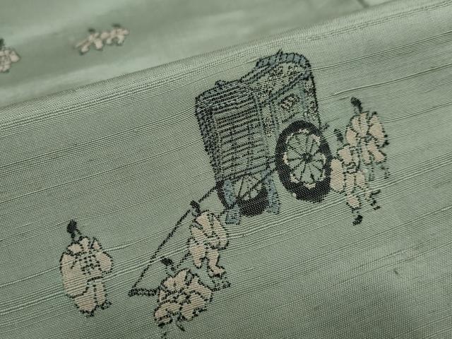 平和屋着物●京の名門・菱屋六右ェ門　紬　人物御所車文　正絹　逸品　DAAZ7201ud